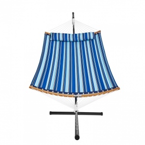 Hamac cu suport otel, pentru 2 persoane, Vivatechnix max 217 kg, 3760 x 987 x 1050 mm, matlasat, perna, Albastru cu dungi - Img 3