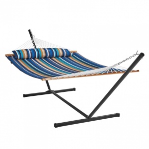 Hamac cu suport otel si perna, Vivatechnix matlasat, pentru 2 persoane, max 217 kg, 3760 x 987 x 1050 mm, Albastru/Maro - Img 3