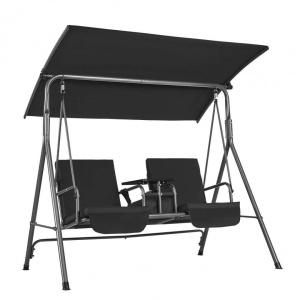 Leagan otel 2 persoane, Masuta rotativa, Negru, cutie depozitare, 1740×1095×1550 mm, max 200 kg