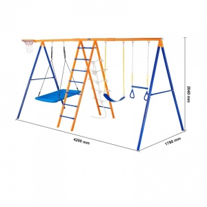 Leagan pentru copii, 6 in 1, scara, cos baschet, cadru otel A, max 200 kg, demontabil, 2040 x 4200 x 1780 mm - Img 3