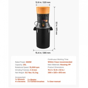 Moara electrica pentru cereale, 600 W, 5 x site interschimbabile 3/4/5/6/8 mm, volum 25 l - Img 4