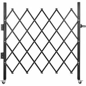 Poarta pliabila acordeon, Otel, Negru, 2 x roti, Latime extinsa 190 cm, Inaltime 124 cm
