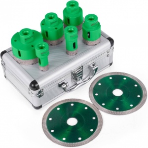 Set 6 carote diamantate si 2 discuri, pentru gresie, granit, marmura, Vevor M14, diametre 20/25/40/45/50/68 mm
