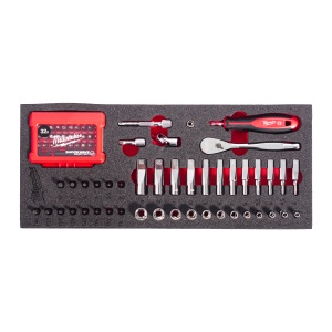 Set insertie spuma antrenor cu clichet, biti si chei tubulare ¼″, 76buc, 4932499293 Milwaukee