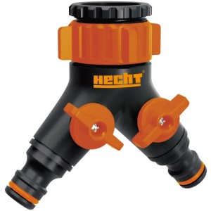 Adaptor pentru robinet HECHT 08002, cu doua cai, 3/4 inch si 1 inch, din plastic, portocaliu/negru