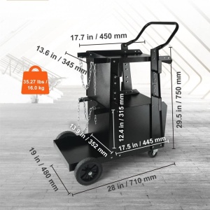 Carucior pentru aparat de sudura si accesorii, Otel, max 120 kg, 2 niveluri, 750x710x480 mm - Img 2
