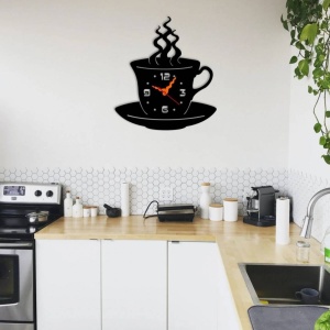 Ceas de perete metalic Krodesign Coffee Mug, diametru 50 cm, negru - Img 2