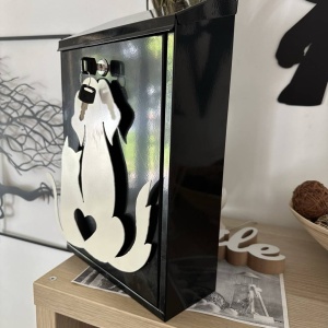 Cutie postala Vivatechnix Cat Dog KRO-1240, otel, 400x250x100mm, Negru/Alb, 2 chei - Img 4