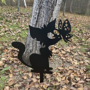 Decoratiune gradina / ghiveci Krodesign Cat Butterfly KRO-1143, metal, inaltime 61 cm - Img 3