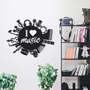 Decoratiune metalica de perete Krodesign I Love Music KRO-1117, lungime 60 cm, negru, grosime 1.5 mm - Img 3