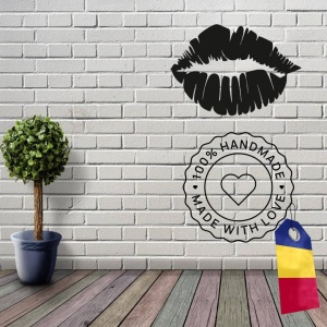 Decoratiune metalica de perete Krodesign KRO-1065 Lips Design, diametru 48 cm, negru, grosime 1.5 mm - Img 4
