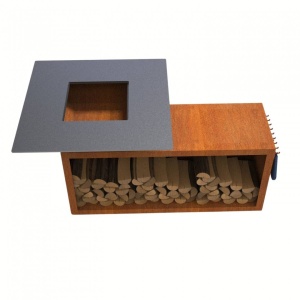 Gratar cu plita 10 mm si vatra de gatit Vivatechnix VMD-1293, 1050(H)975x975 mm, Otel Corten, Spatiu depozitare lemne - Img 2