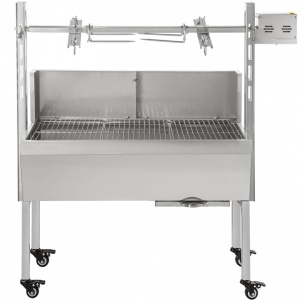 Gratar pe carbune cu capac si rotisor electric 25W, Vivatechnix Inox, Roti blocabile, inaltime de gatit reglabila, cu deflector - Img 2