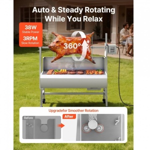 Gratar pe carbune cu rotisor electric 38W, Otel Inoxidabil, inaltime de gatit reglabila 7 niveluri, 1135 x 442 x 1123 mm, 4 roti - Img 3