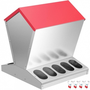 Hranitoare pentru pasari cu 10 posturi, Vivatechnix Otel galvanizat, 29.8x29.8x40 cm, Capacitate 11.3 kg, 4 x alimentatoare apa