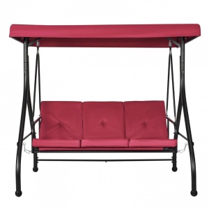 Leagan pentru gradina, 3 locuri, Rabatabil, Vivatechnix Rosu/Negru, Otel, 1850×1170×1770 mm, max 340 kg, Perne detasabile - Img 2