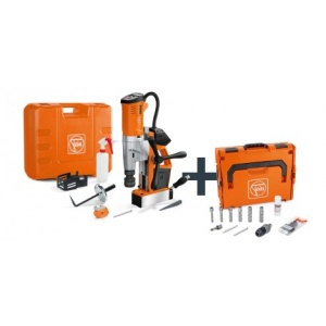 MAȘINĂ DE GĂURIT UNIVERSALĂ CU CAROTĂ CU STAND ELECTROMAGNETIC, CU ACUMULATOR, DE PÂNĂ LA 35 MM, CU SET DE UTILIZARE