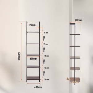 Raft metalic cu 5 x polite incluse din lemn, profil patrat 20x20 mm, Vivatechnix Industrial, 400x300x1780 mm - Img 2
