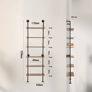 Raft metalic cu 6 x polite incluse din lemn, Vivatechnix Industrial, 610 x 255 x 2120 mm - Img 3