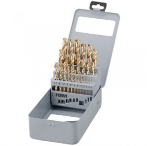 Set burghie cu coada cilindrica DIN 338 HSS 135° TIN P062, Fervi