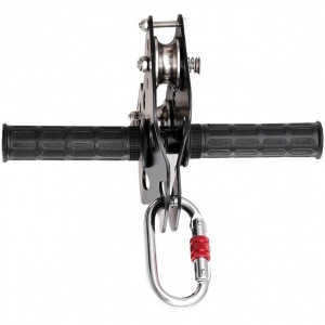 Set tiroliana lungime 36 m, capacitate max 226 kg, cablu, Ham, frana cu arc, scaun - Img 4