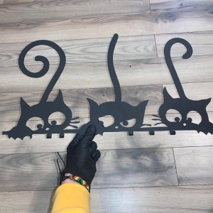 Suport chei cu 5 agatatori, Krodesign Three Cats KRO-1129, 60x30 cm, Negru - Img 4