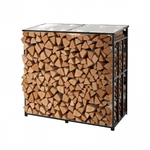 Suport de lemne pentru seminee, cu acoperis, Vivatechnix 1430 × 70 × 1430 mm, Otel, Negru - Img 2