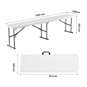 Banca pliabila 1830x307x430 mm, HDPE si Otel, pentru gradina sau catering, Alba - Img 4