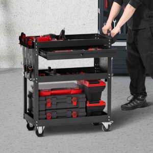 Carucior cu 4 niveluri pentru scule, Vivatechnix max 160 kg, 4 x roti, 830 x 350 x 826 mm, 1 sertar cu cheie, carlige laterale - Img 4