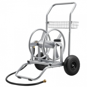 Carucior cu tambur si cos pentru furtun, otel, 675 x 610 x 900 mm, max 90 m pentru diametru 1/2 inch, 2 roti