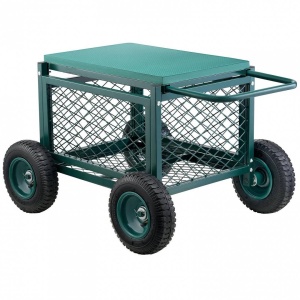 Carucior multifunctional pentru gradina cu sezut, 760×520×440 mm, Capacitate 181 kg, Otel, Roti gonflabile