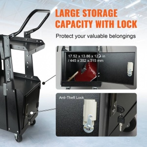 Carucior pentru aparat de sudura si accesorii, Otel, max 120 kg, 2 niveluri, 750x710x480 mm - Img 3