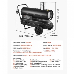 Generator de aer cald cu cos, Diesel, 20 kW, 320 mc/h, ardere indirecta, Rezervor 144 l, 920 x 500 x 700 mm - Img 4
