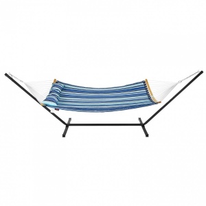 Hamac cu suport otel, pentru 2 persoane, Vivatechnix max 217 kg, 3760 x 987 x 1050 mm, matlasat, perna, Albastru cu dungi - Img 4