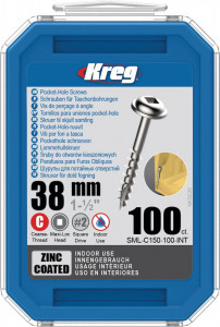 Holtsuruburi KREG Pocket-Hole, zincate, 38mm, filet grosier, cap bombat, Maxi-Loc - 100 bucati