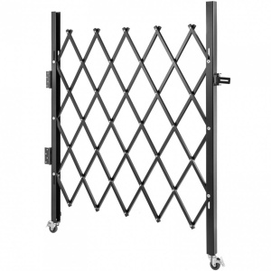Poarta pliabila acordeon, Otel, Negru, 2 x roti, Latime extinsa 190 cm, Inaltime 124 cm - Img 3