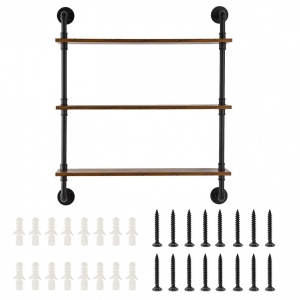 Raft metalic cu 3 x polite incluse din lemn, Vivatechnix Industrial, 830 x 205 x 960 mm - Img 2
