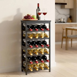 Raft modular detasabil pentru 24 sticle de vin, Stivuibil, Lemn Bambus, 6 Niveluri, 410 x 240 x 823 mm, Negru - Img 3
