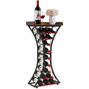 Raft pentru 15 de sticle de vin, Metal/MDF, Negru/Maro, 430 x 290 x 895 mm - Img 4