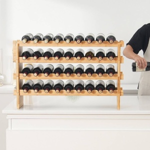 Raft pentru 36 de sticle de vin, Stivuibil, 4 niveluri, Vivatechnix Modular, 850x250x525 mm, Lemn bambus, Maro - Img 4