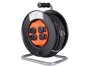 Rolă de cablu prelungitor cu 4 prize cu împământare, cauciuc 3x2,5 mm²/25 m, Iweld