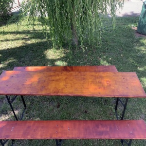 Set masa si 2 banci, Vivatechnix VMD-1053, 200x50x78 cm, cadru metal, blat lemn, pliabile - Img 4