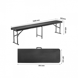 Banca pliabila 1830x307x430 mm, HDPE si Otel, pentru gradina sau catering, Negru - Img 2
