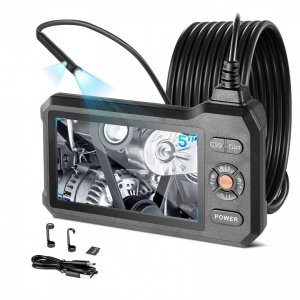 Camera endoscop cu lentila dubla si lumina led, Zoom 8X, ecran IPS HD 5, Lentila subtire 5.5 mm, IP67, cablu 5 m