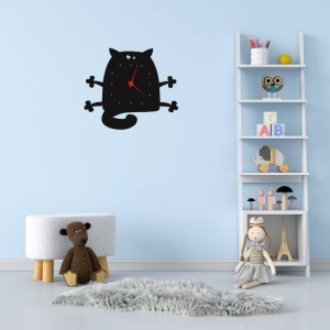 Ceas de perete metalic Krodesign Cat KRO-1158, diametru 50 cm, negru - Img 2