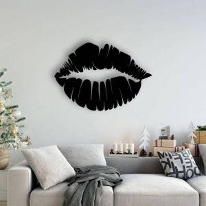 Decoratiune metalica de perete Krodesign KRO-1065 Lips Design, diametru 48 cm, negru, grosime 1.5 mm - Img 2