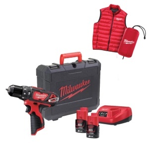 Mașină de găurit Milwaukee M12BPDMC-202C, 2x acumulatori, 1 x încărcător, 1 x Cutie HD, cod 4933499465 + CADOU: 1 x Vestă