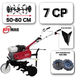 Motosapa Media Line MS 6580-4, 7 CP, freza 80 cm, benzina, 2.9 l, Pachet STANDARD: roti pneumatice 400 mm + suport accesorii + plug bilonat