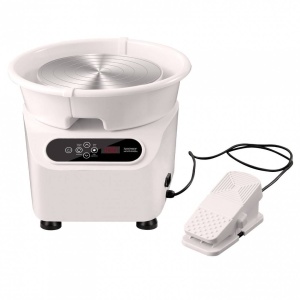 Roata de olarit profesionala electrica, cu pedala, 350 W, diametru placa 28 cm, Ecran tactil, 50-300 rpm, Alb, max 3 kg argila - Img 2