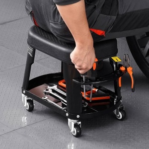 Scaun de atelier, 4 x roti, pivotare 360°, capacitate 136 kg, tavita, 440 x 270 x 350 mm - Img 3